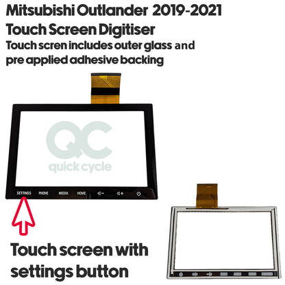 Mitsubishi Outlander 2019, 2020, 2021 Touch screen digitiser replacement part.